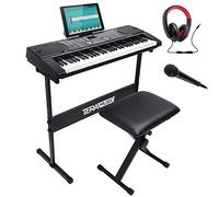 Bakaji Tastiera Musicale Pianola Elettronica 61 Tasti Pianoforte Multifunzione con Supporto Sgabello e Cuffie 255 Ritmi Ingresso USB AUX Leggio e Microfono