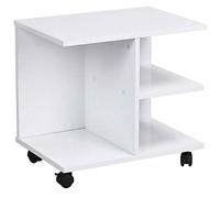 BAKAJI Tavolino da Caffe Salotto Multifunzione Tavolo Divano Porta TV Riviste Comodino con Ruote in Legno Melaminico (Bianco)