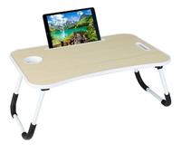 BAKAJI Tavolino da Letto, Vassoio per Colazione Divano, Tavolo Porta Tablet, Notebook, PC, Struttura in Metallo Pieghevole, Leggio Piano in Legno, Dimensioni 60 x 40 x 26 cm Frassinato (Bianco)