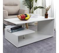 BAKAJI Tavolino da salotto bianco Soggiorno Caffe Porta PC Tavolo Salone Laterale Divano Doppio Ripiano e Struttura in Legno Design Moderno 41 x 91 x 52,6 cm Arredamento Casa Ufficio