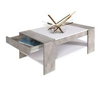 BAKAJI Tavolino Divano Tavolo Caffè da Salotto Rettangolare Design Moderno in Legno MDF con Ripiano Inferiore e Cassetto a Scomparsa Dimensione 100 x 58 x 44 cm Colore Grigio Effetto Cemento