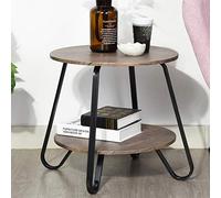 BAKAJI Tavolino Divano Tavolo caffè da Salotto Rotondo Design Moderno Industriale Struttura in Metallo con 2 Ripiani in Legno MDF Scuro Dimensione 45 x 46 cm