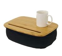 BAKAJI Tavolino Vassoio Colazione da Letto Divano Tavolo Porta Tablet Notebook PC Laptop con Base Cuscino Leggio Piano in Legno di Bamboo Dimensione 36 X 26 X 13,50 CM