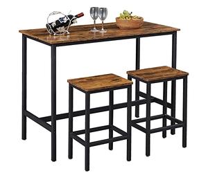 BAKAJI Tavolo Alto con 2 Sgabelli Sedie a Scomparsa per Sala da Pranzo Salotto Cucina Design Moderno Industriale Struttura in Metallo Nero Piano e Seduta in Legno MDF Effetto Abticato Arredamento