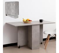 BAKAJI Tavolo da Pranzo Salvaspazio Cemento, Scrivania Pieghevole Richiudibile Allungabile con Libreria 2 Scomparti Ripiani a Scomparsa e Ruote, Design Multiuso Moderno 140 x 75 x 74 cm