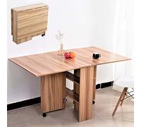 BAKAJI Tavolo da Pranzo Scrivania Multiuso Pieghevole Richiudibile Allungabile con Libreria 2 Scomparti Ripiani a Scomparsa e Ruote in Legno MDF Design Moderno 140 x 80 x 74 cm (Quercia)