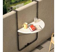BAKAJI Tavolo da Ringhiera per Esterno Pieghevole Salvaspazio, Tavolino da Appoggio per Balcone con Altezza Regolabile, Struttura in Metallo Piano Polyrattan Chiusura Ribaltabile, 60 x 64 cm (Bianco)