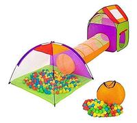 Bakaji Tenda Igloo per bambini con 200 palline + Tunnel + Casetta da gioco Pieghevole Sistema POP-UP Salvaspazio