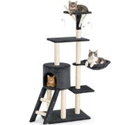 BAKAJI Tiragraffi per Gatti Albero Sisal Parco Giochi Gioco x Gatto Tira Graffi per Gatti Graffiatoio a colonna Arredo Altezza 144cm (Grigio)