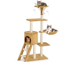 BAKAJI Tiragraffi per Gatti Albero Sisal Parco Giochi Gioco x Gatto Tira Graffi per Gatti Graffiatoio a colonna Arredo Altezza 144cm (Beige)