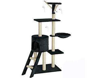 BAKAJI Tiragraffi per Gatti Albero Sisal Parco Giochi Gioco x Gatto Tira Graffi per Gatti Graffiatoio a Colonna Arredo Altezza 144cm (Nero)