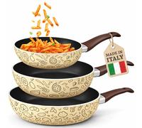 BAKAJI Tris Padelle Pastella da 20-24 - 28 cm con Fondo Antiaderente Cottura Uniforme e Omogenea, Manico Soft Touch, Padella Ideale per Cucinare Rapidamente, Adatto a Piani Cottura Gas