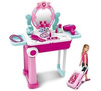 BAKAJI Trolley Beauty Bellezza per Bambine 2 in 1, Specchiera Trucchi Giocattolo Richiudibile Salvaspazio e Trasportabile, Gioco con Luci e Suoni con Tantissimi Accessori, Valigia Make Up con Ruote