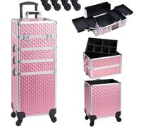 Trolley Makeup 4in1 Valigetta Rosa Trucco Estetista Beauty Case Ruote Staccabili