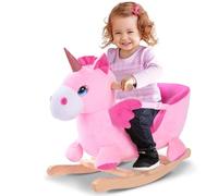BAKAJI Unicorno a Dondolo Cavalcabile Peluche Giocattolo per Bambini con Effetti Sonori Maniglie e Cintura di Sicurezza (Pink Unicorn)