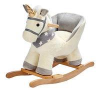 Bakaji Unicorno a Dondolo Cavalluccio Cavalcabile Peluche Giocattolo per Bambini con Effetti Sonori Maniglie e Cintura di Sicurezza Beige