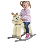 Unicorno a Dondolo Cavalcabile Peluche Cavallo Giocattolo Bambini Suoni Beige