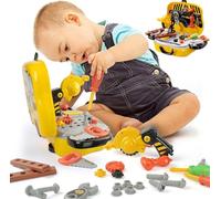 BAKAJI Valigetta Attrezzi per Bambini Giocattolo con Accessori Fai da Te Portatile 29 Pezzi, con Sega Tagliatrice ad Effetti Reali