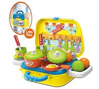 BAKAJI Valigetta Cucina Giocattolo per Bambini con Fornello Pentole Padelle 20 Accessori Gioco e Tracolla per Il Trasporto