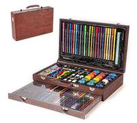 BAKAJI Valigetta in Legno Pittore Set 124 pezzi Assortiti Colori Acrilici Pastelli Acquerelli Pennelli e Accessori Disegno Set Artistico Professionale per Artisti Hobbisti e Principianti