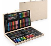 BAKAJI Valigetta in Legno Pittore Set 180 Pezzi Assortiti Colori Pastelli Pennelli Acquerelli e Accessori Disegno Set Artistico Professionale per Artisti Hobbisti e Principianti