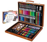 BAKAJI Valigetta Pittore in Legno con Pastelli, Acquerelli, Matite Colorate, Set Artista 159 Pezzi Professionale Colori Assortiti con Custodia Portatile e Manico Laterale, Idea Regalo Bambini e Adulti
