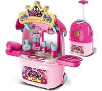 BAKAJI Valigia Trolley Trucchi Bambina 2in1 Set Kit Bellezza Tavolo da Trucco con Accessori Realistici Specchiera Mobile Portatile con Ruote per Bambini Giocattolo Richiudibile