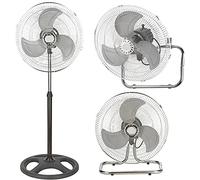 Ventilatore a Piantana Acciaio 3in1 Terra Tavolo Parete Base Tonda 70W Pala 45