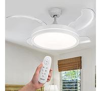 BAKAJI Ventilatore Lampadario da Soffitto Ø106cm in Acciaio e 4 Pale in ABS richiudibili a scomparsa, Plafoniera 36W LED cambio colore, 3 Velocità e Inversione Rotazione, Timer e Telecomando (Bianco)