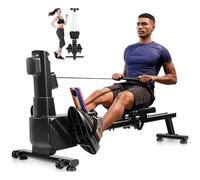 BAKAJI Vogatore Pieghevole con 8 Livelli di Resistenza e Sistema di Chiusura Salvaspazio e Spostamento con Rotelle Ergonomiche, Rematore Silenzioso da Palestra Fitness Home Gym per Cardio