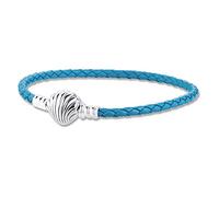 BAKCCI Braccialetto estivo in pelle intrecciata turchese con chiusura a conchiglia, in argento 925, adatto per braccialetti Pandora originali, gioielli alla moda (18 cm)