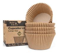 Bake Choice 100 Pezzi Pirottini per Muffin Carta Grandi,Diametro Inferiore 6,5 cm,Pirottini Muffin Carta per Feste & Matrimoni,Grande Dimensione Naturale