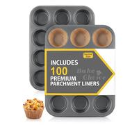 Bake Choice 2 Pezzi Standard Teglia Muffin con 12 Stampo Muffin,Inclusi 100 Pezz