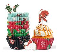 Bake Choice 200 Pirottini Per Muffin Carta, con 12 Toppers per Cupcake, Standard Pirottini Muffin Cupcake per Feste Natale