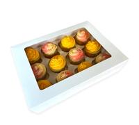 Bake Pro - 5 scatole per 12 cupcake di alta qualità, 33 x 24 x 7,5 cm, in cartone bianco riciclabile per uso alimentare, inserti regolabili per muffin o cupcake, struttura facile da aprire, vetrina