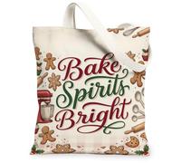 Bake Spirits Bright Gingerbread Quote Biscuit Borsa tote in tela 33 x 38 cm | tema pasticceria, omini di pan di zenzero, citazione festiva, effetto lino rustico, decorazione da cucina