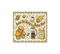 Bake the World a Butter Place - Tappetino scolapiatti per bancone della cucina, tappetino assorbente per scolapiatti in microfibra, divertente, retrò, 40,6 x 45,7 cm