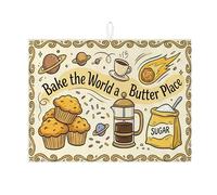 Bake the World a Butter Place - Tappetino scolapiatti per bancone della cucina, tappetino assorbente per scolapiatti in microfibra, divertente, retrò, 45,7 x 61 cm