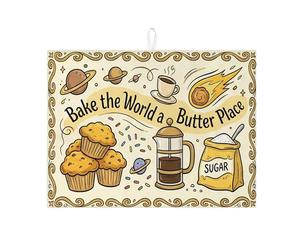 Bake the World a Butter Place - Tappetino scolapiatti per bancone della cucina, tappetino assorbente per scolapiatti in microfibra, divertente, retrò, 45,7 x 61 cm