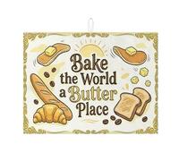 Bake the World a Butter Place - Tappetino scolapiatti per bancone della cucina, tappetino assorbente vintage in microfibra, stile retrò, 45,7 x 61 cm