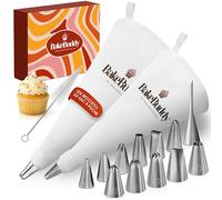 BakeBuddy Sac à Poche Professionale Set 17 pezzi, Cotone Riutilizzabile | 2 Sac à Poche da 35 & 40 cm con Grandi Bocchette in Acciaio Inox, per Torte, Dolci & Cupcake, Lavabili in Lavastoviglie