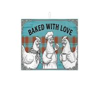 Baked with Love - Tappetino scolapiatti per bancone della cucina, tappetino assorbente vintage a forma di pollo, tappetino scolapiatti rustico in microfibra, per cucina, bar, 40,6 x 45,7 cm