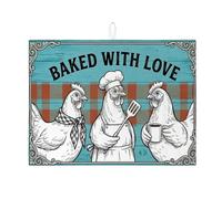 Baked with Love - Tappetino scolapiatti per bancone della cucina, tappetino assorbente vintage a forma di pollo, tappetino scolapiatti rustico in microfibra, per cucina, bar, 45 x 61 cm