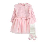 BAKER BY TED BAKER Vestito in maglia per bambina con rete e collant in set da 2 pezzi, Colore: rosa., 56 cm-62 cm