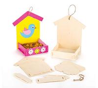Baker Ross AF340 Mangiatoie per uccelli in legno da decorare e appendere, kit per bambini (confezione da 3), color legno, 19cm x 16cm x 11cm