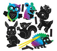 Baker Ross Animali del bosco scratch art con calamita (confezione da 10) per creazioni fai da te e decorazioni per bambini