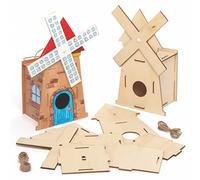 Baker Ross AT864 Kit Casetta Uccellini in Legno Mulino a Vento, per progetti di artigianato artistico per bambini (confezione da 2), assortiti
