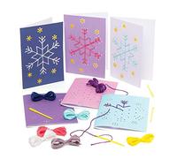 Baker Ross AX591 Kit Biglietti Fiocchi Di Neve - Confezione Da 6, Artigianato Per Bambini Da Cucire, Infilare E Decorare Per Le Cartoline Di Natale