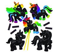 Baker Ross Calamite scratch art con unicorni (confezione da 10) - Carta scratch art arcobaleno - Attività creative e da viaggio per bambini