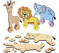 Baker Ross FC882 Giocattolo di legno con animali della giungla da tirare - Set di 5, Giocattoli per bambini